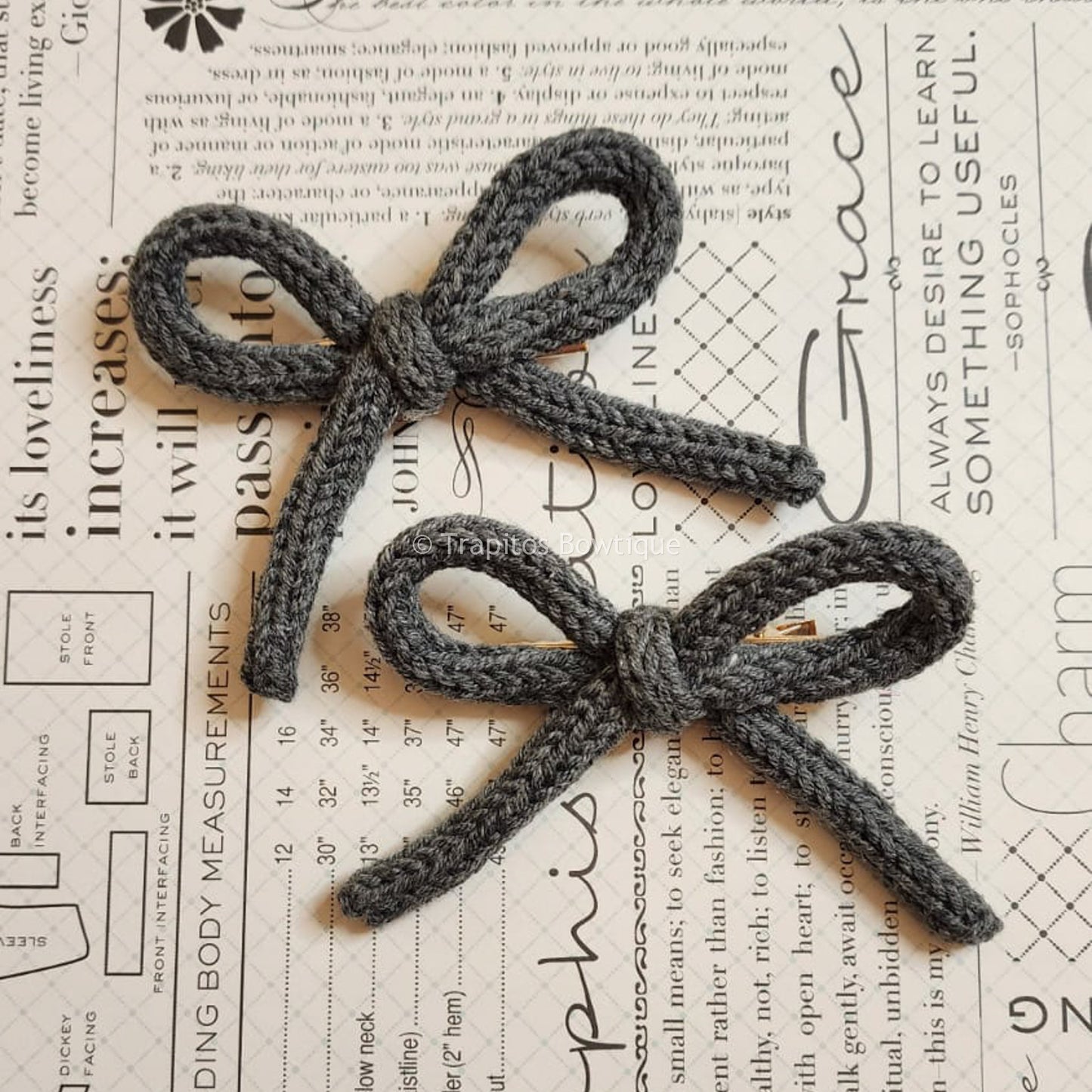 Dark Gray | Pigtail Set - Crochet Bow